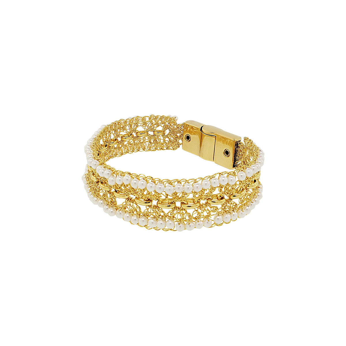 Pulseira de Crochê Correntes do Amor Entrelaçados Pérola