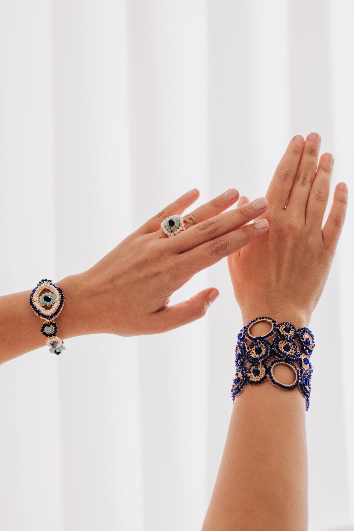 Anel de Crochê Evil Eye Dourado