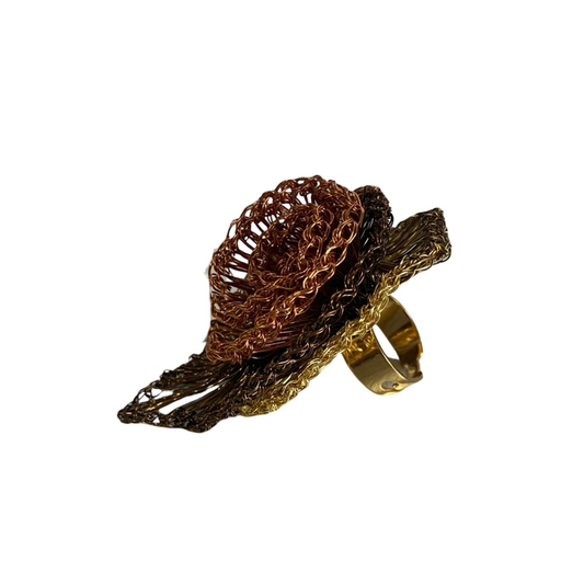 Anel de Crochê Flor Marrom Sale