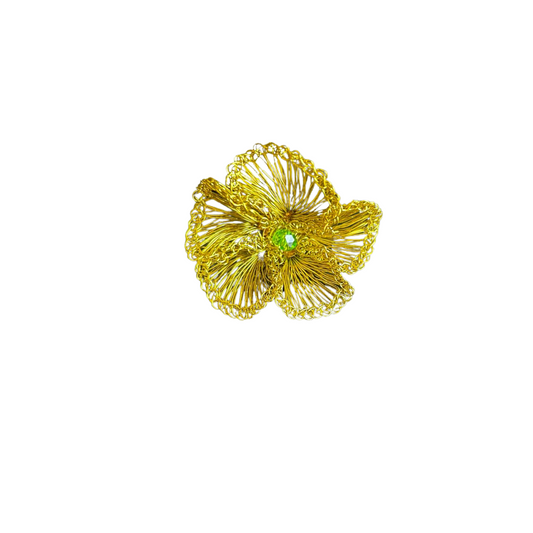 Anel de Crochê Flor Plumeria Verde Sale
