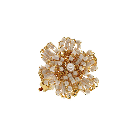 Anel de Crochê Flor Pérola