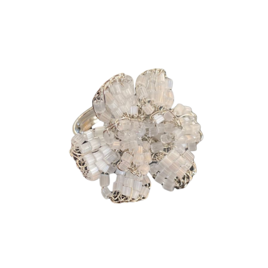 Anel de Crochê Flor Prata