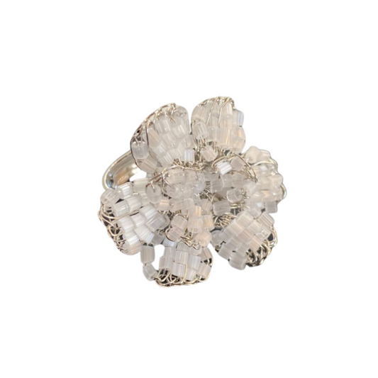 Anel de Crochê Flor Prata