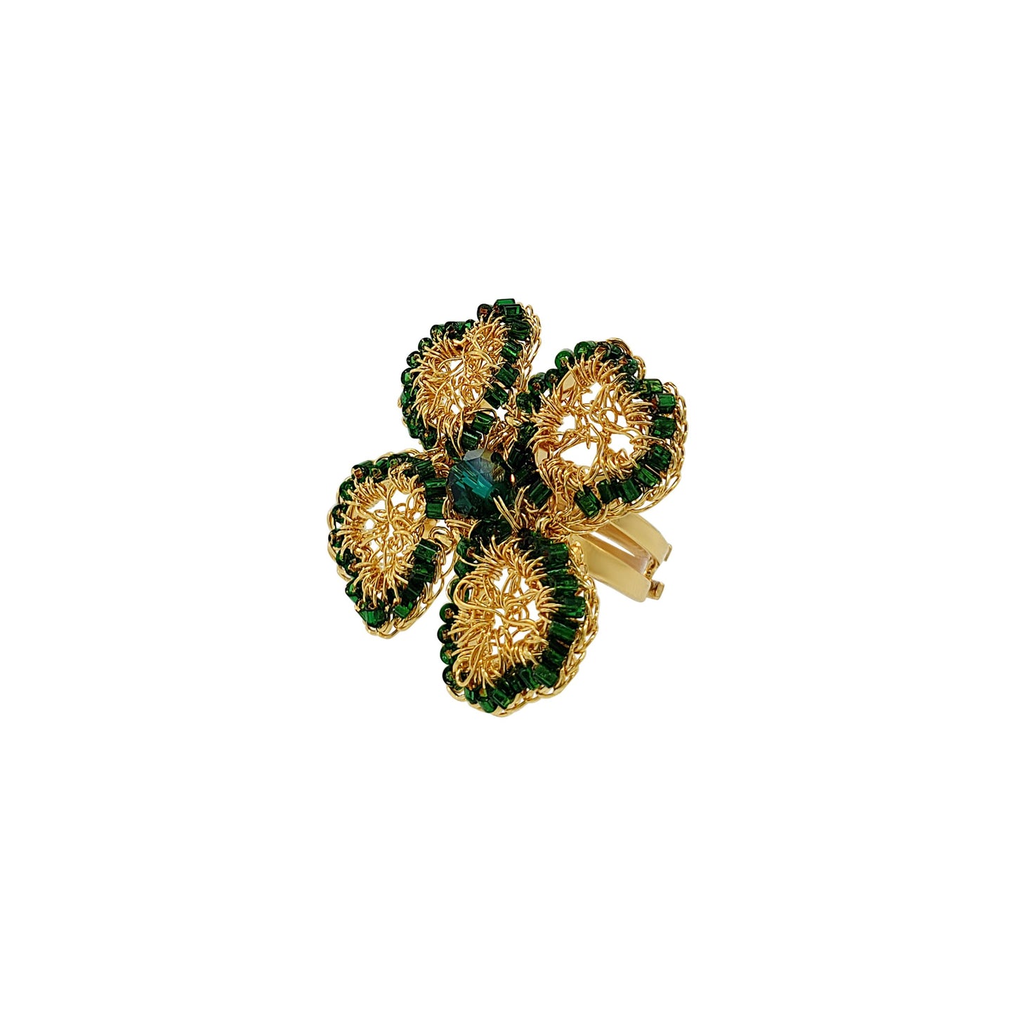 Anel de Crochê Lucky Clover Dourado