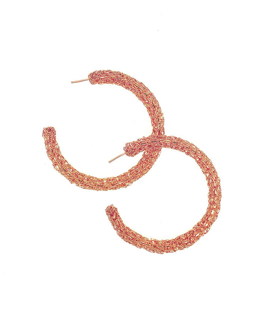 Brinco de Crochê Argola Max Ouro Rose