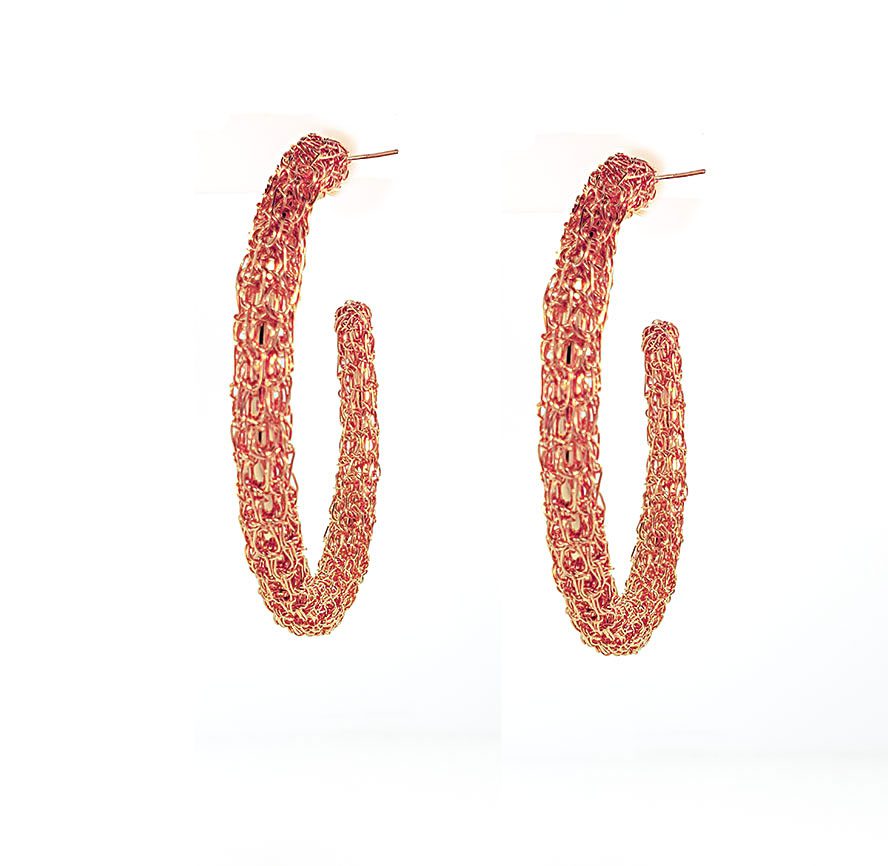 Brinco de Crochê Argola Max Ouro Rose