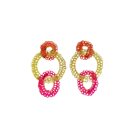Brinco de Crochê Artemis Round Rosa e Verde Sale