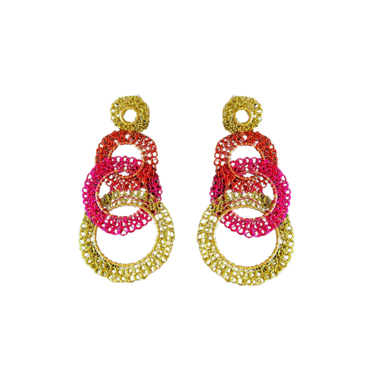 Brinco de Crochê Artemis Trio Rosa e Verde Sale