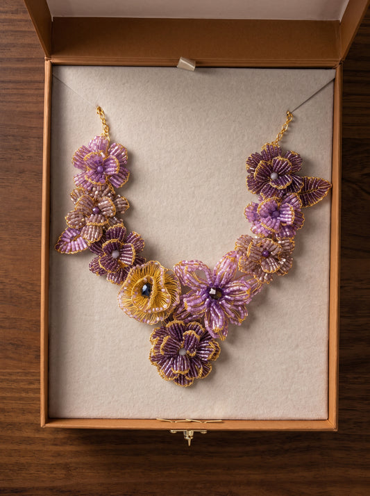 Colar de Crochê Floral  Metallic Amethystc