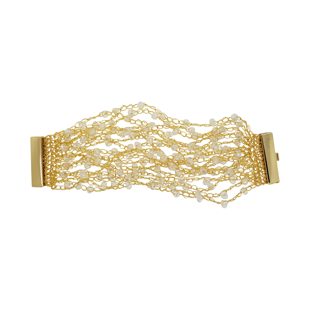 Bracelete de Crochê Tiras Finas Cristal Dourada