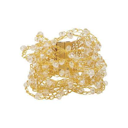 Bracelete de Crochê Tiras Finas Cristal Dourada