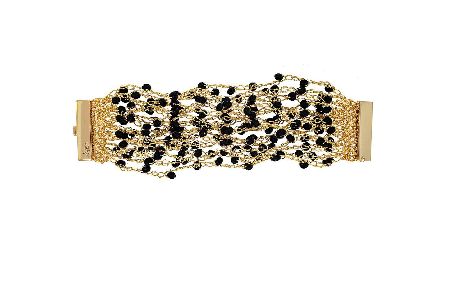 Bracelete de Crochê Tiras Finas Cristal Preto