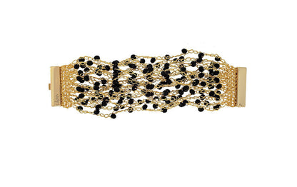 Bracelete de Crochê Tiras Finas Cristal Preto