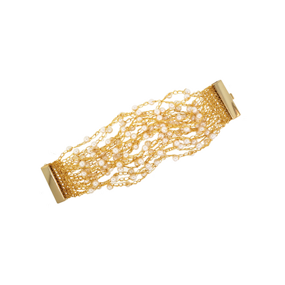 Bracelete de Crochê Tiras Finas Pérola