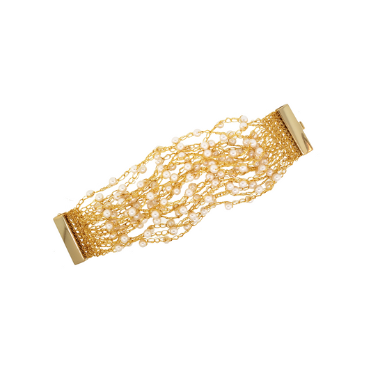 Bracelete de Crochê Tiras Finas Pérola
