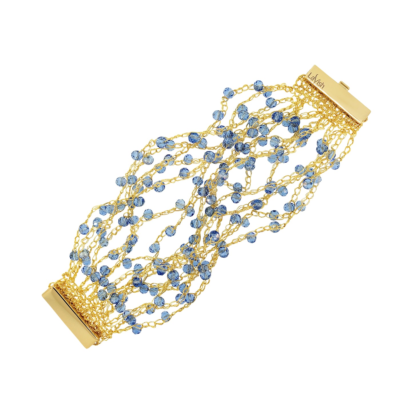 Bracelete de Crochê Tiras Finas Cristal Azul Infinite Love