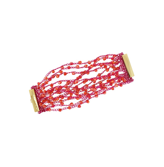 Bracelete de Crochê Tiras Finas Aurora Rosa