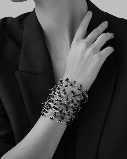 Bracelete de Crochê Tiras Finas Cristal Dourada