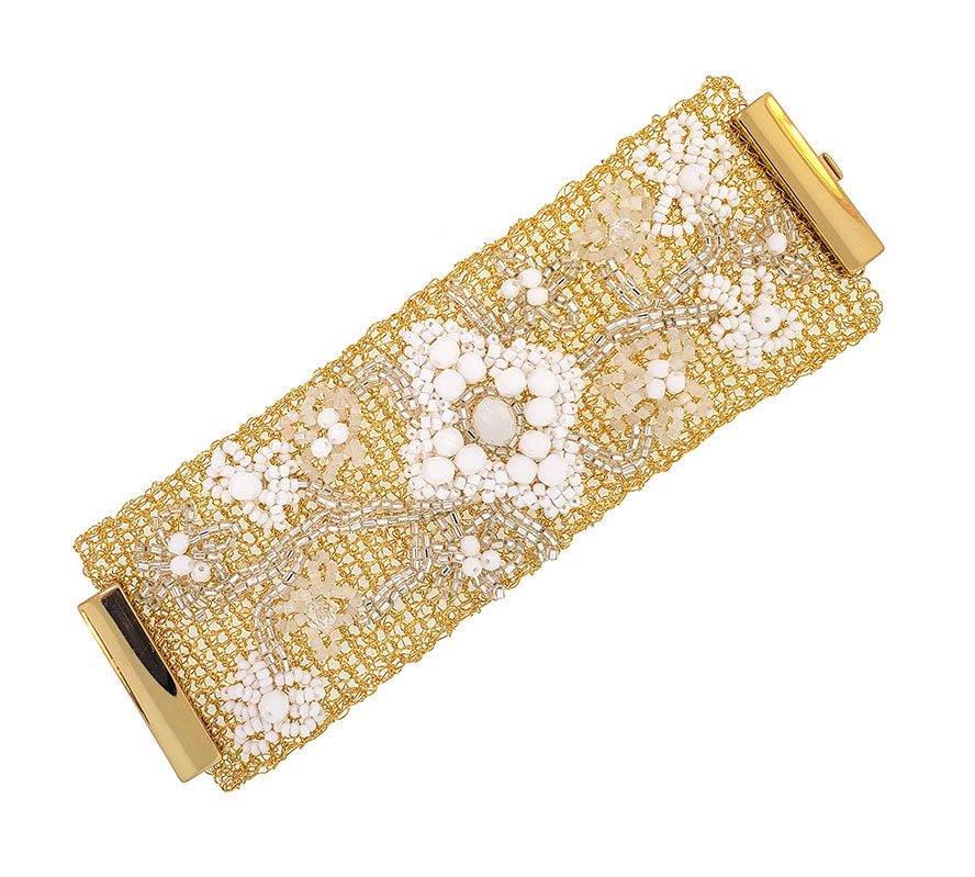 Bracelete de Crochê Bordado Off White