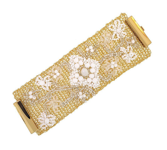Bracelete de Crochê Bordado Off White