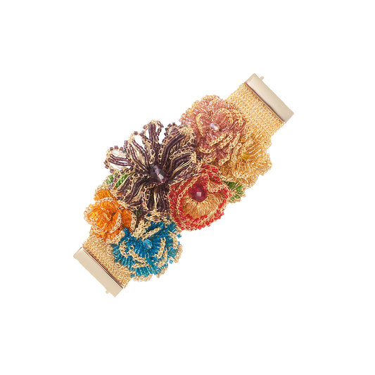 Bracelete de Crochê Flores Colorido