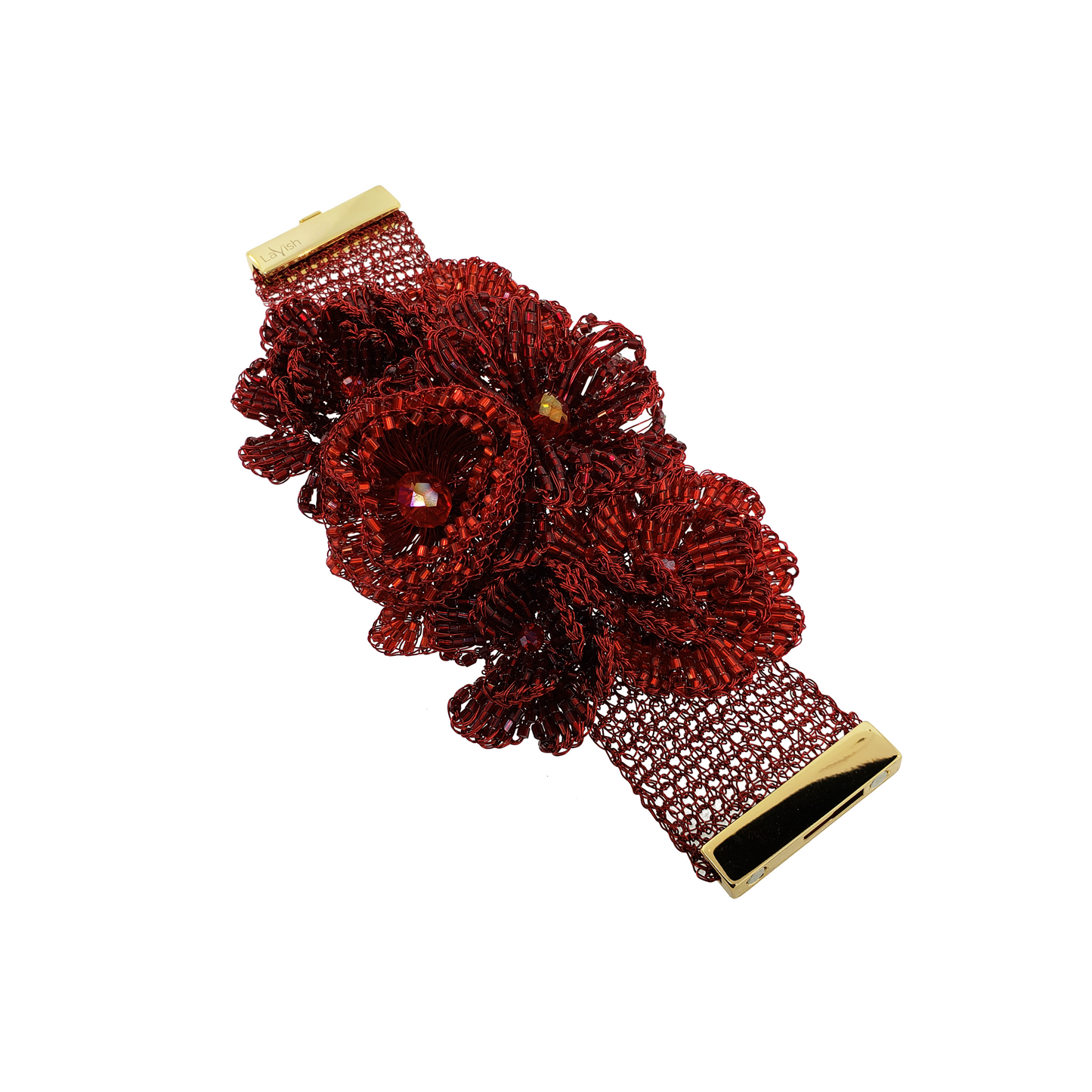 Bracelete de Crochê Flores Vermelho