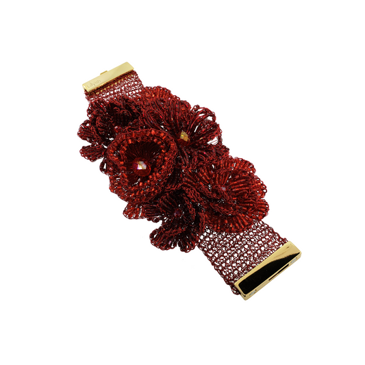Bracelete de Crochê Flores Vermelho