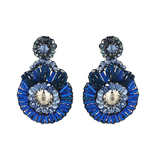 Brinco de Crochê Chess Dangle Circle Azul Roll & Sparkle