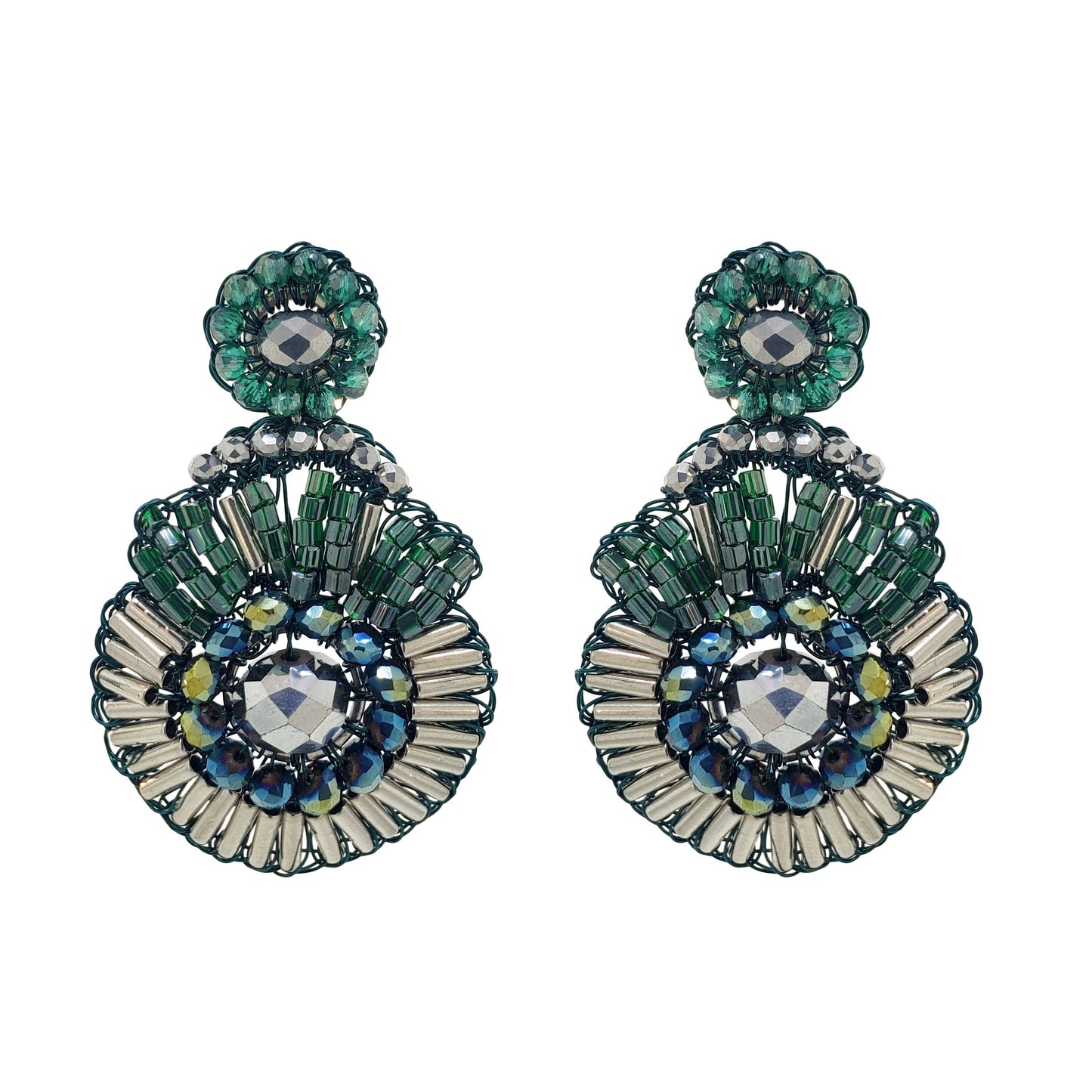 Brinco de Crochê Chess Dangle Circle Verde Roll & Sparkle