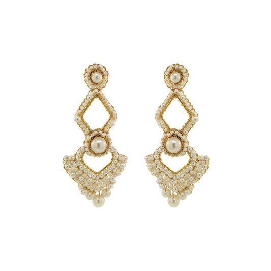 Brinco de Crochê Queen's Heart Maxi Wild Cards Pérola