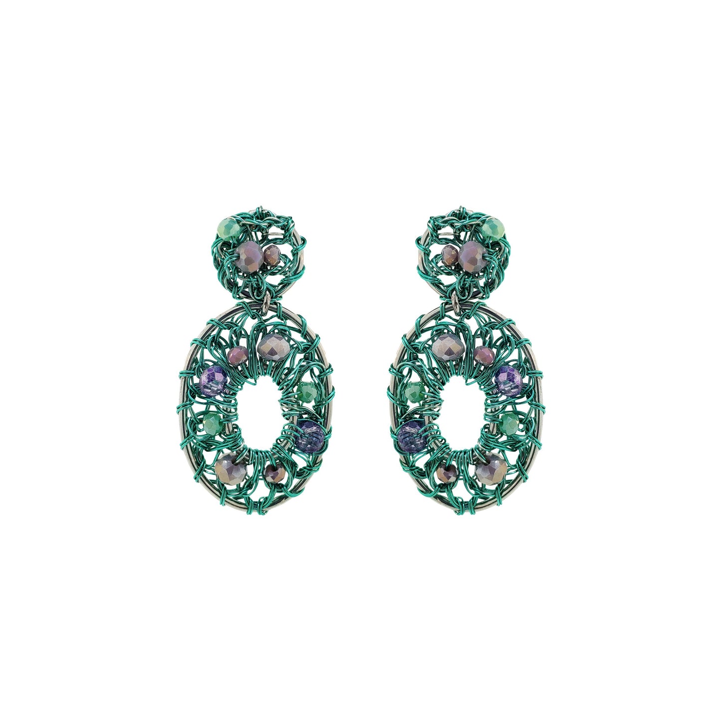 Brinco de Crochê Moira Drop Aurora Lilás e Verde
