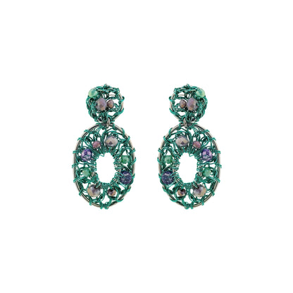 Brinco de Crochê Moira Drop Aurora Lilás e Verde