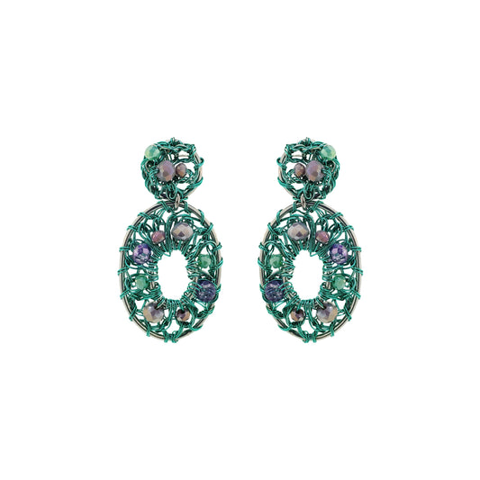 Brinco de Crochê Moira Drop Aurora Lilás e Verde