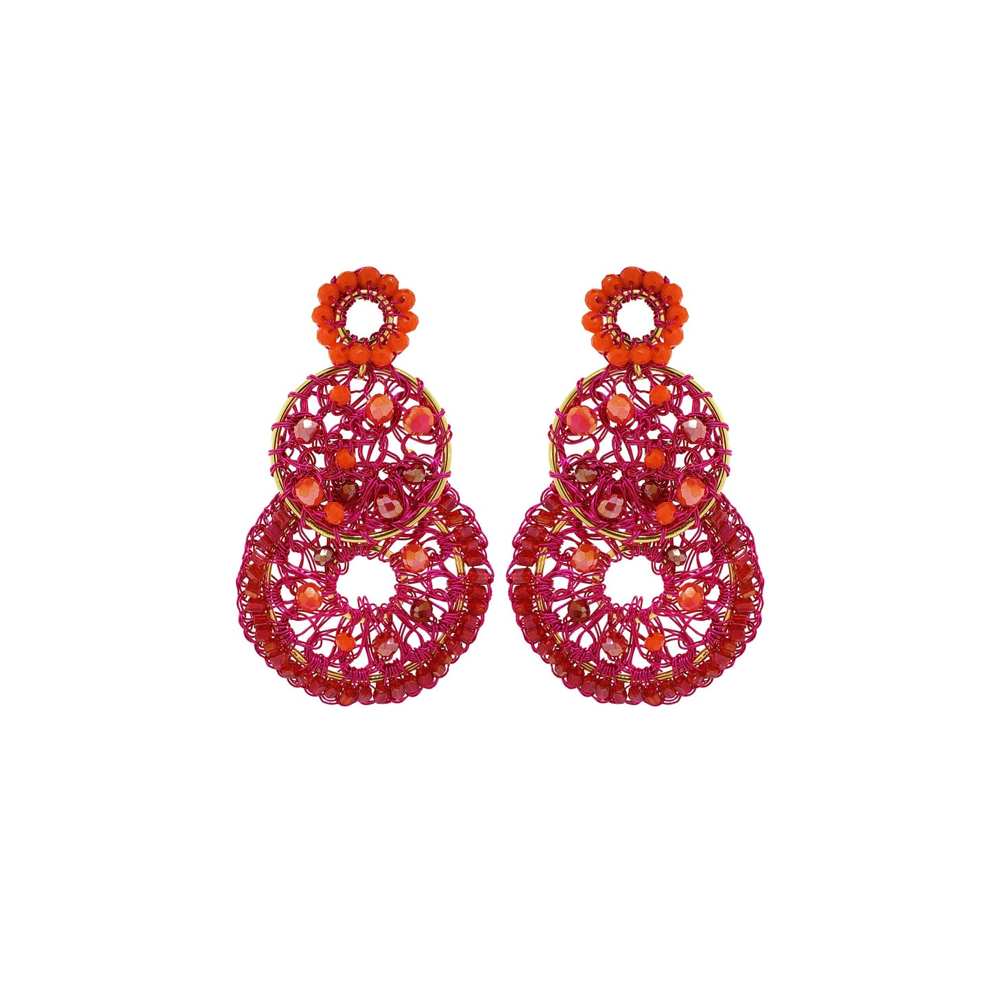 Brinco de Crochê Moira Trio Aurora Rosa