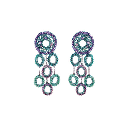 Brinco de Crochê Moira Chandelier Aurora Lilás e Verde