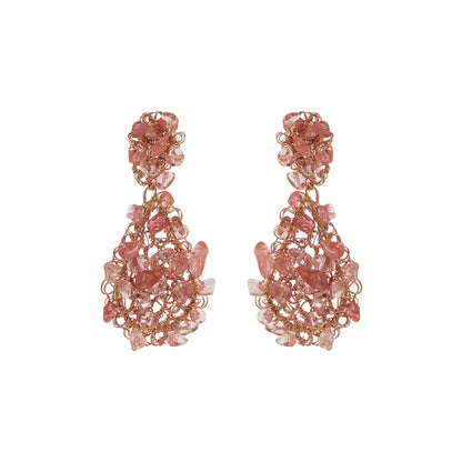 Brinco de Crochê Rocks Teardrop Rosa