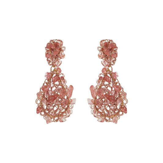 Brinco de Crochê Rocks Teardrop Rosa