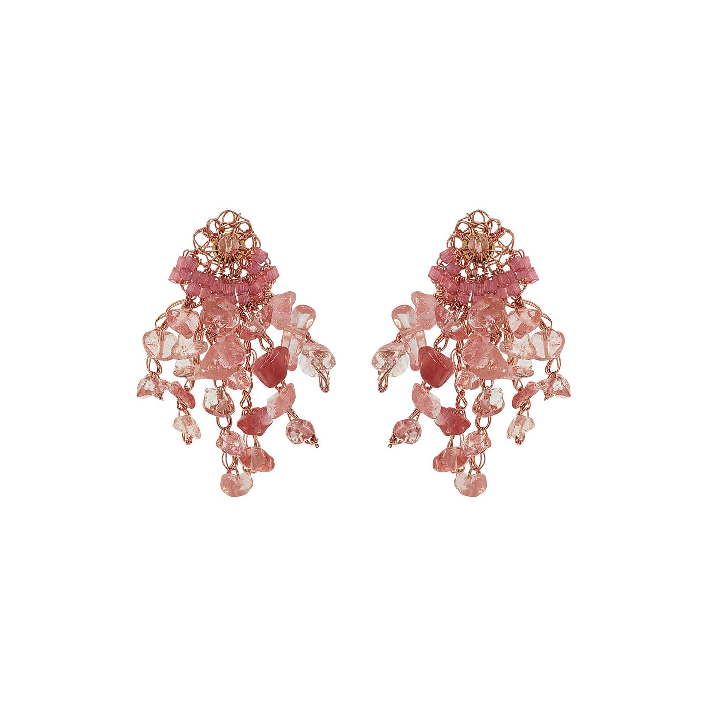 Brinco de Crochê Rocks Mini Chandelier Rosa
