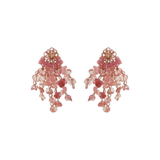 Brinco de Crochê Rocks Mini Chandelier Rosa