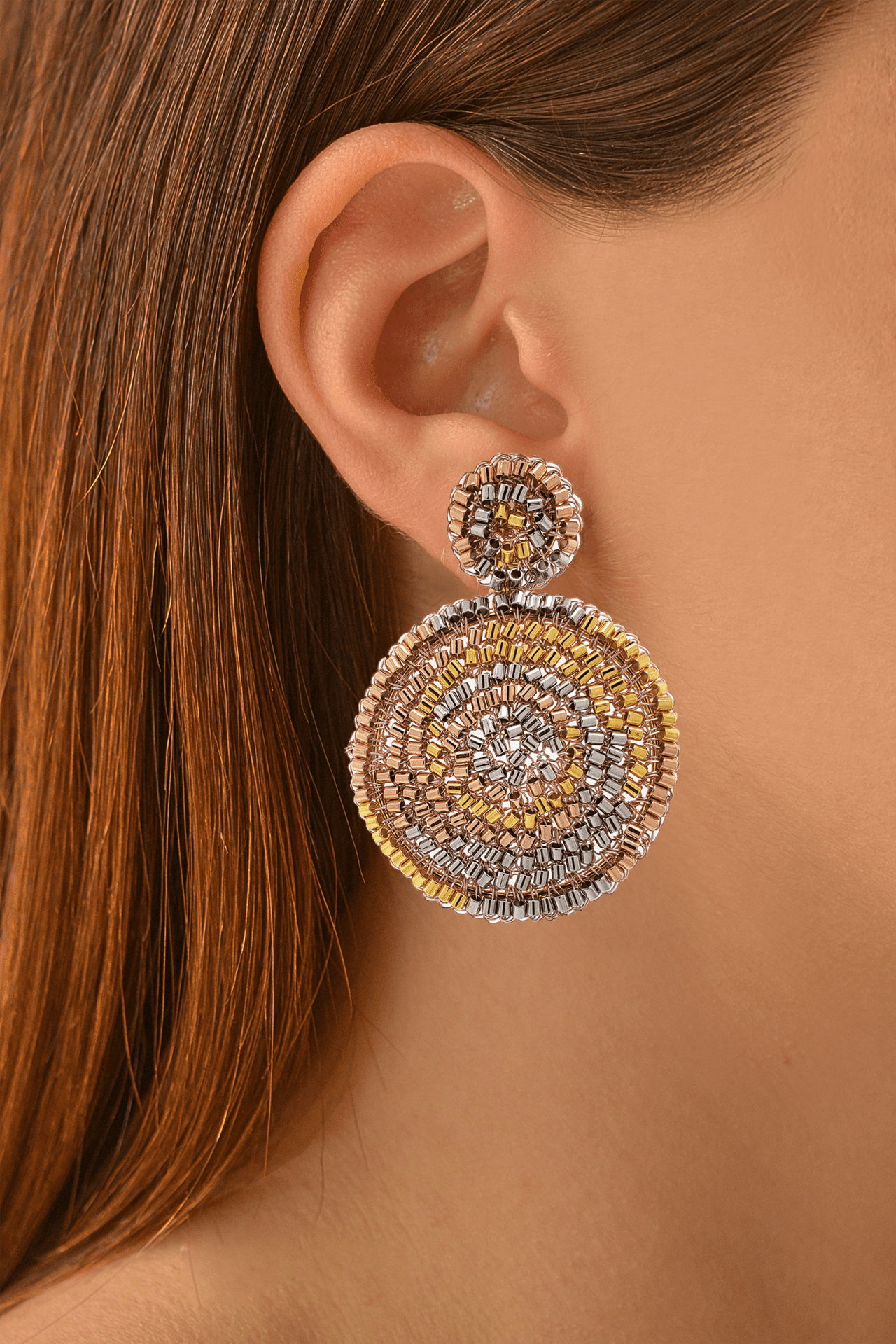 Brinco de Crochê Mandala Média Trio Gold