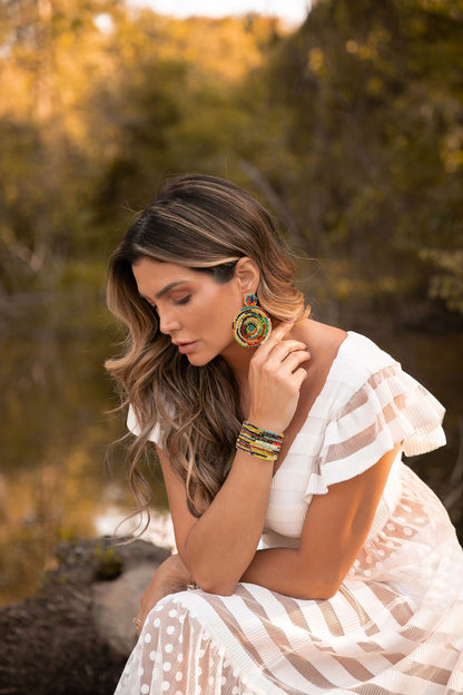 Brinco de Crochê Mandala Grande Colorida