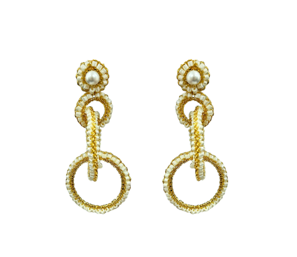 Brinco de Crochê Argolas Clássicas Pérola