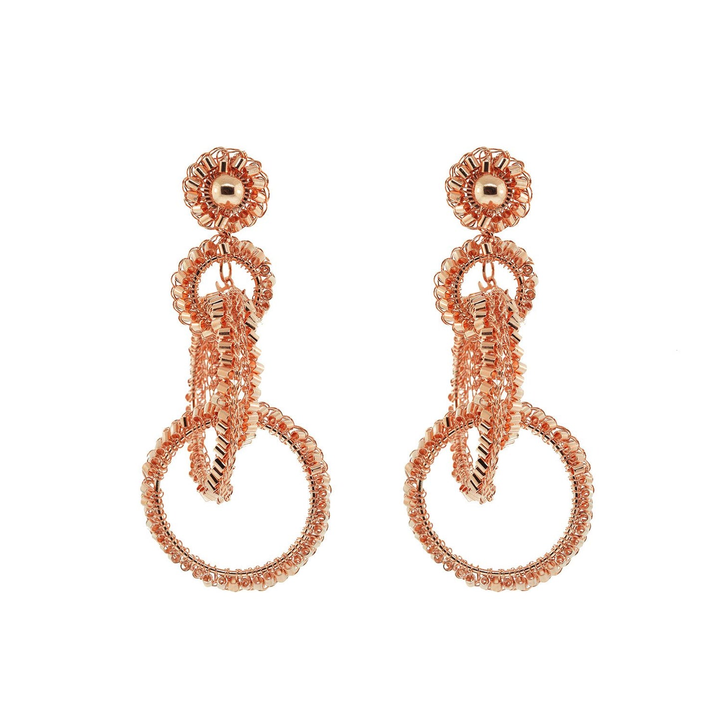 Brinco de Crochê Argolas Clássicas Rosé