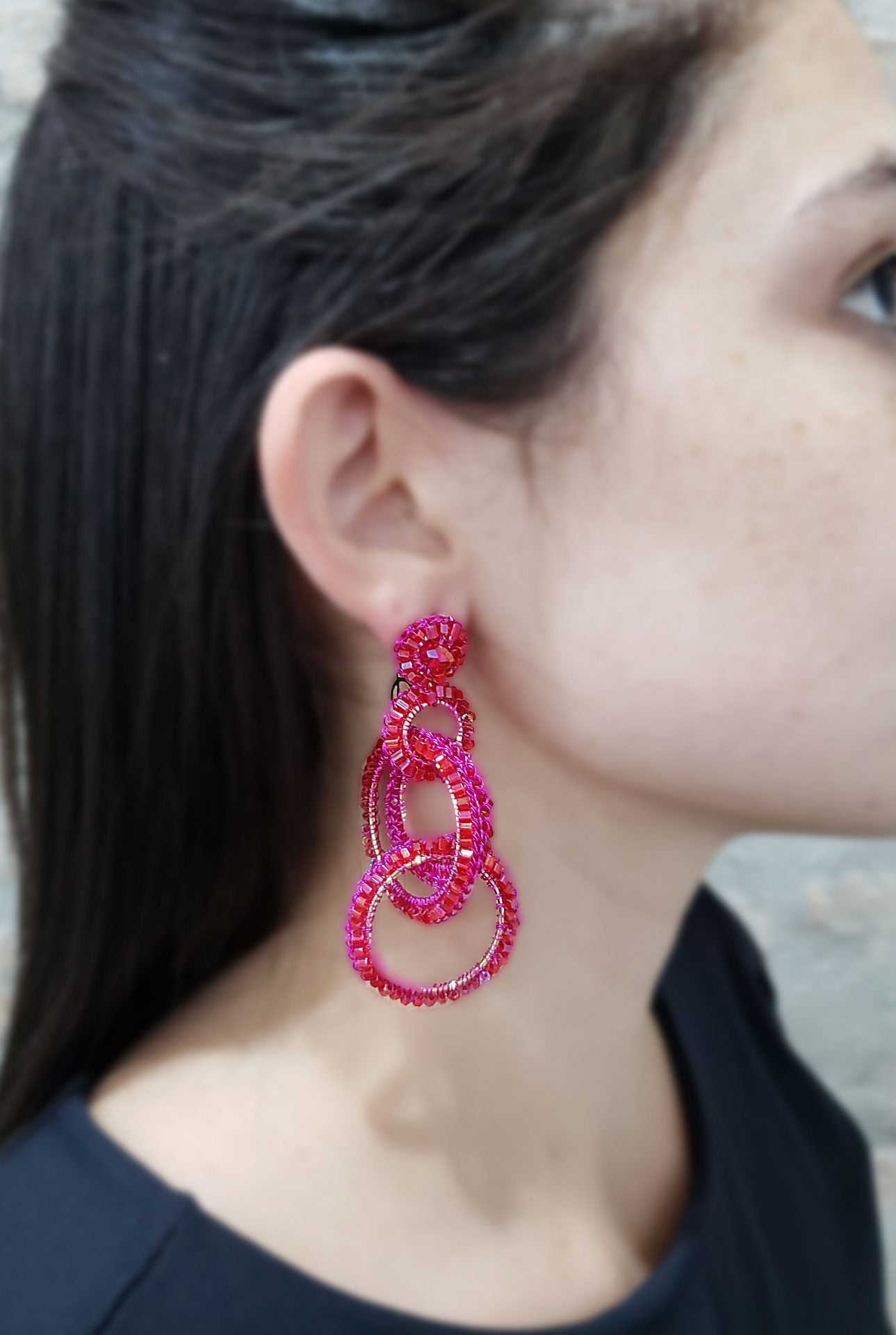 Brinco de Crochê Argolas Clássicas Pink