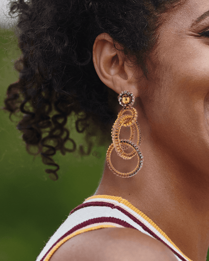 Brinco de Crochê Argolas Clássicas Trio Gold