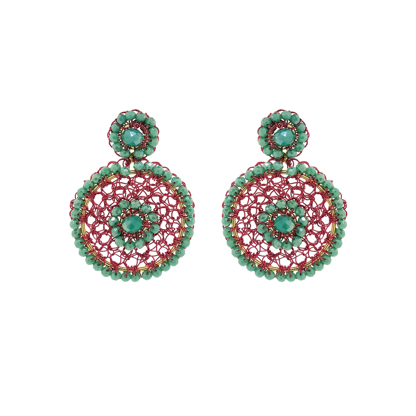 Brinco de Crochê Minerva Drop Verde e Rosa Sale