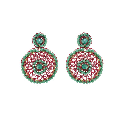 Brinco de Crochê Minerva Drop Verde e Rosa Sale