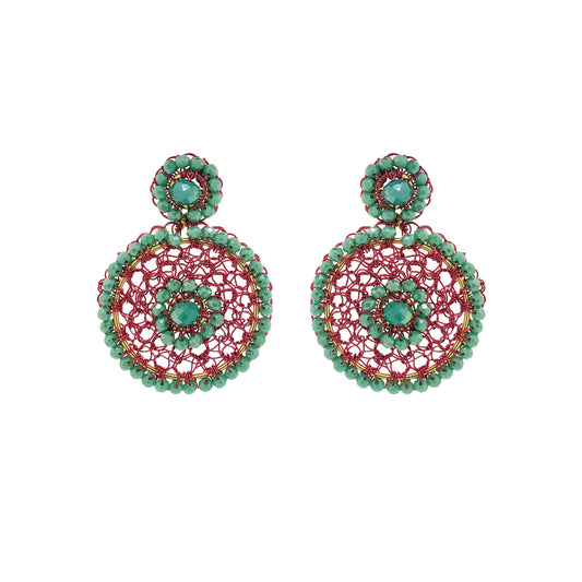 Brinco de Crochê Minerva Drop Verde e Rosa Sale