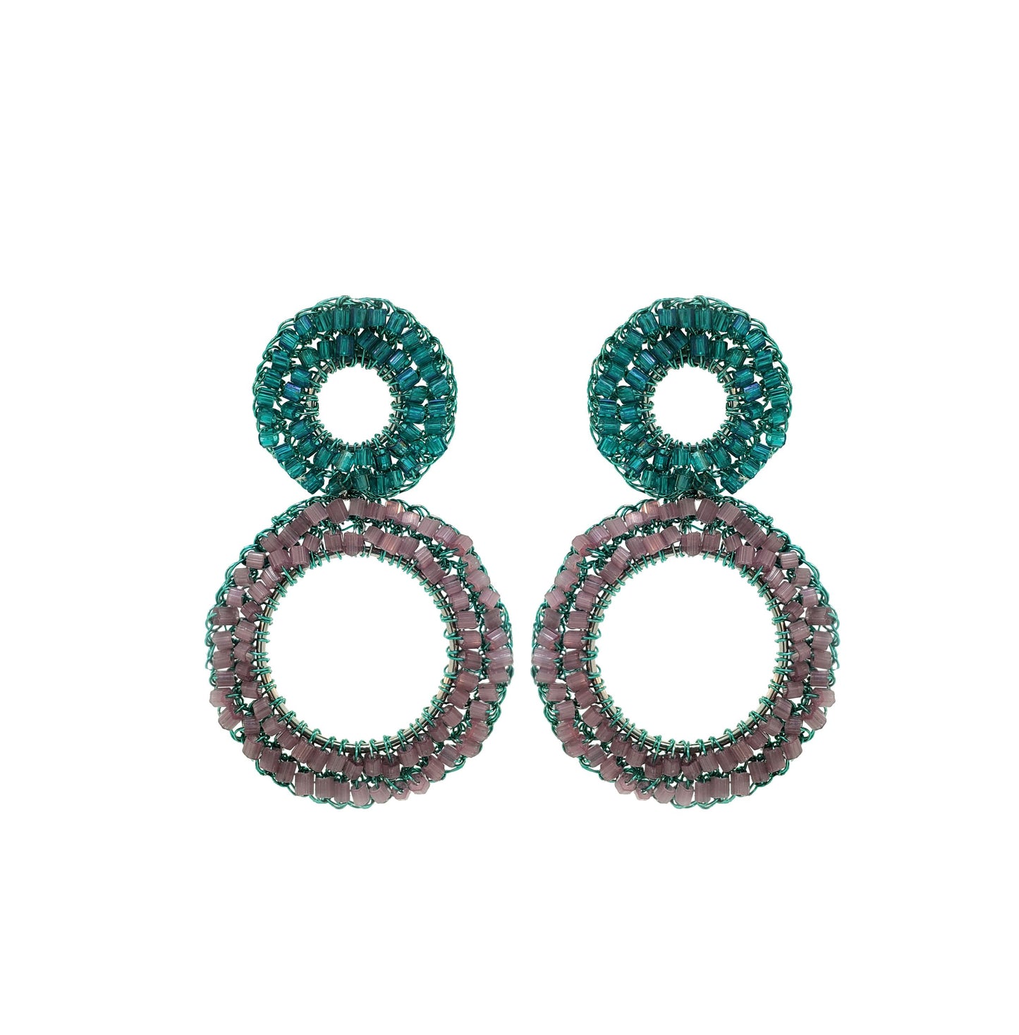 Brinco de Crochê Nyx Aurora Lilás e Verde