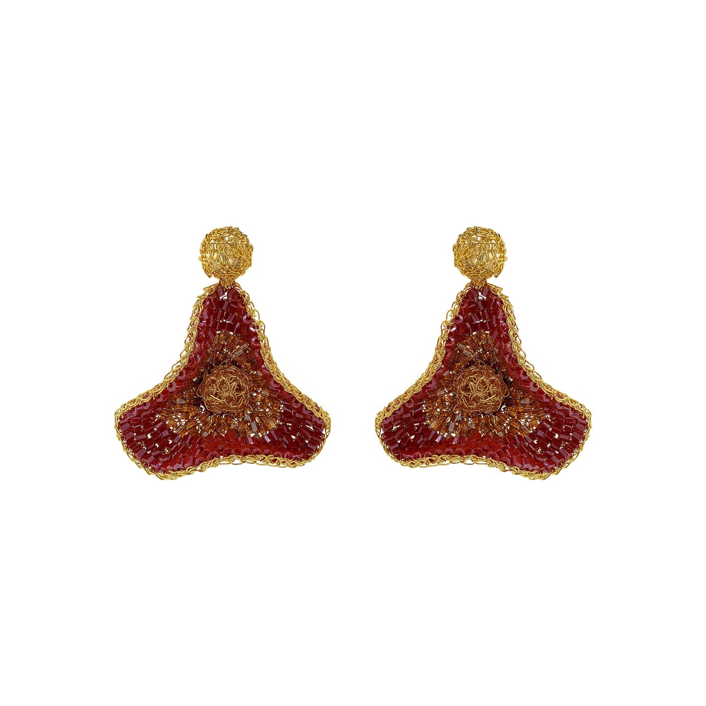 Brinco de Crochê Flor de Crochê Pequeno Caribbean Vermelho